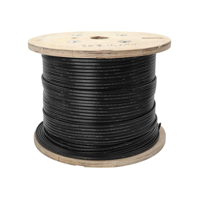A large wooden spool wound with Enphase Raw Q Cable 1000FT, showcasing layers of coiled wires around the circular reel. The plug-and-play connectors from Enphase Energy ensure ease of use, helping to eliminate cable waste.