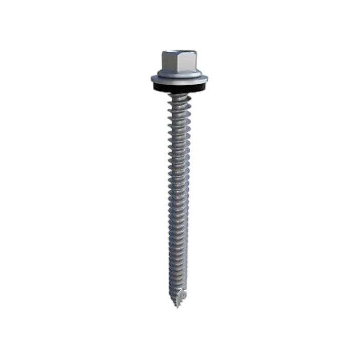 The IronRidge QuickMount Structural Screw HW-RD-1430-01-M1 features a silver hex head, washer, and sharp tip for flexible metal fastening. Ideal for asphalt shingle roofs, this screw by Ironridge ensures versatile and secure installation every time.