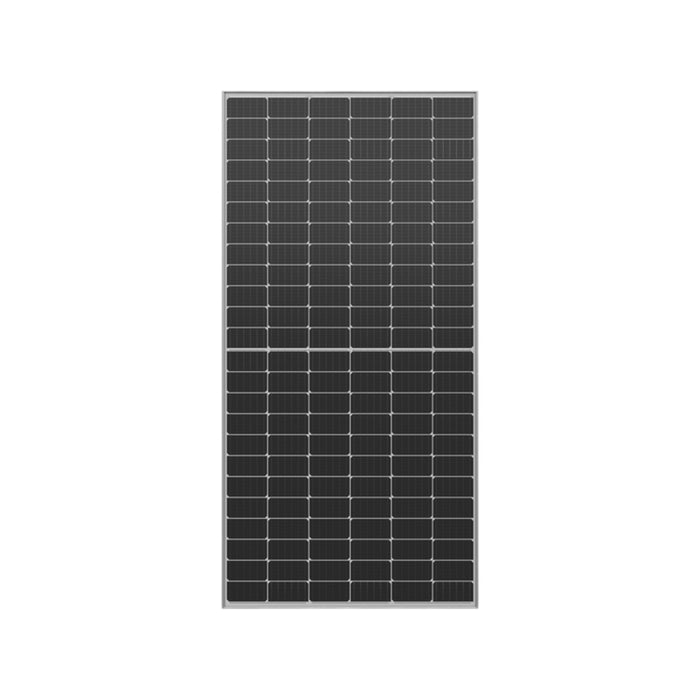 The Solartek QCells 400W Solar Panel BLK/SLV is a rectangular panel with dark monocrystalline solar cells using advanced Q.ANTUM technology, elegantly framed by a slim border on a white background.