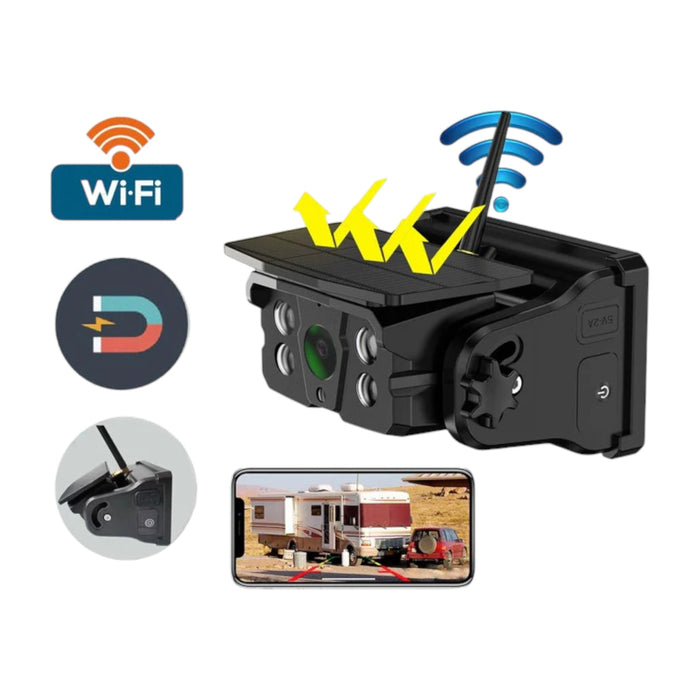 Wireless Backup Camera – Solar-Powered, Magnetic Mount, HD Night Vision, WiFi App for RVs, Trucks & Trailers