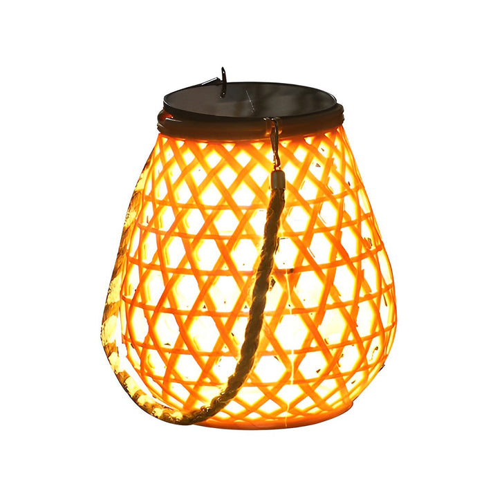 Portable Solar-Powered Bamboo-Style LED Lantern with USB Charging