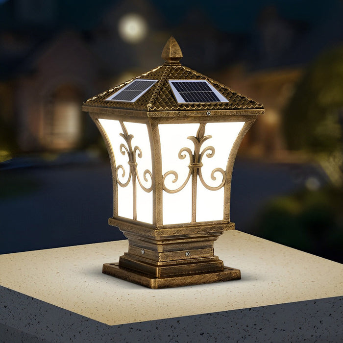 Vintage Pattern Waterproof Solar Fence Post Lights – Automatic Outdoor Garden Lighting