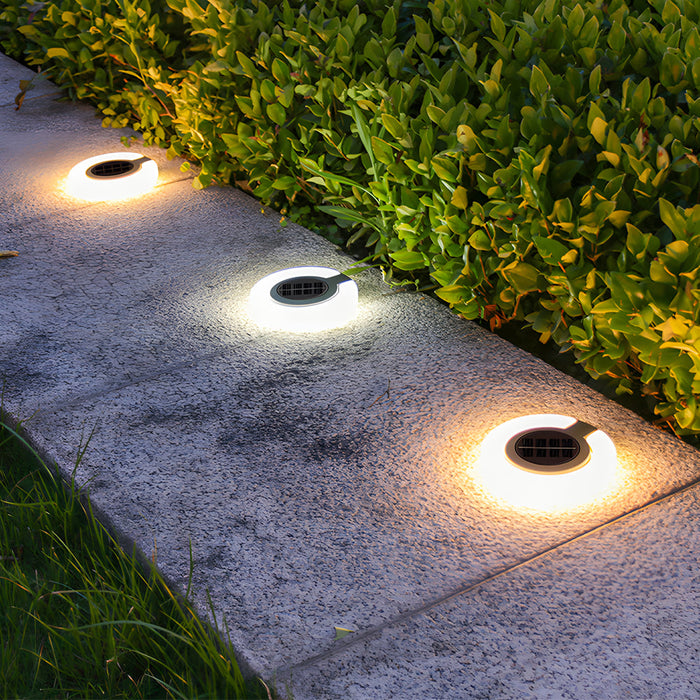 4PCS Round Foldable Solar Deck Lights – Modern Outdoor Waterproof Disk Lamps