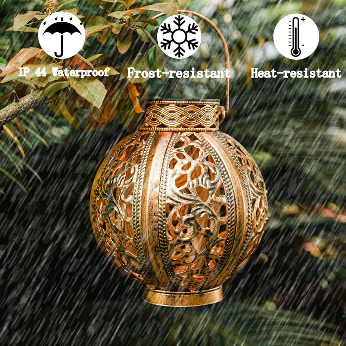 Outdoor Solar Lantern 2 Pack Outdoor Solar Hanging Lantern Retro Solar Lights with Handle Solar Garden Lights Decor for Yard Patio, Brown