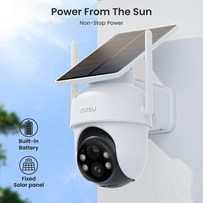 AOSU 2K 3MP Solar Battery Camera System - 4 or 2 Cams Kit | Wireless 360° PTZ Surveillance