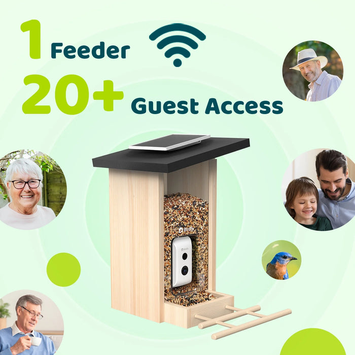 Smart Bird Feeder with Camera, Bird Watching Camera with Solar Panel, AI Identify 6000+ Species, Eco-Friendly Wooden, Ideal Gift, Ebony