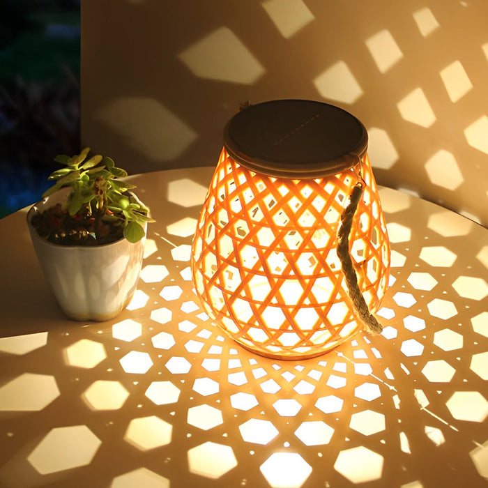 Portable Solar-Powered Bamboo-Style LED Lantern with USB Charging