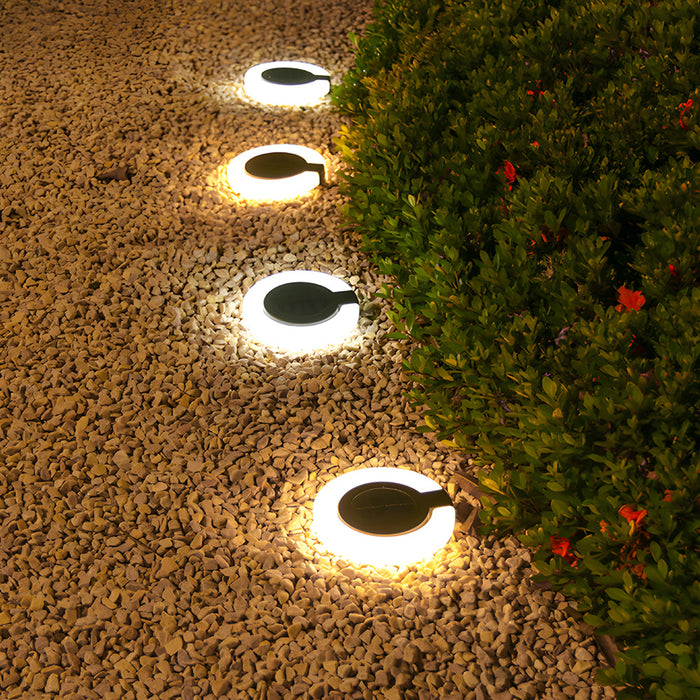 4PCS Round Foldable Solar Deck Lights – Modern Outdoor Waterproof Disk Lamps