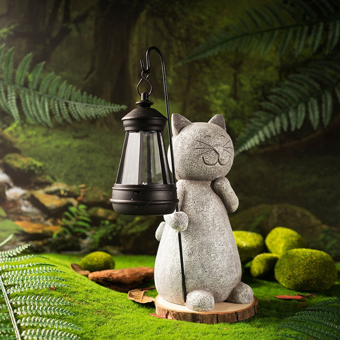 Handmade Solar Cat Garden Statue - Charming Outdoor Decor