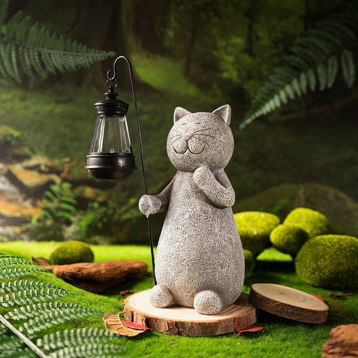 Handmade Solar Cat Garden Statue - Charming Outdoor Decor