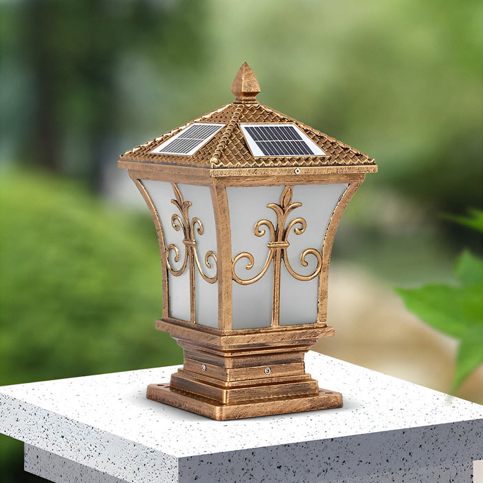 Vintage Pattern Waterproof Solar Fence Post Lights – Automatic Outdoor Garden Lighting