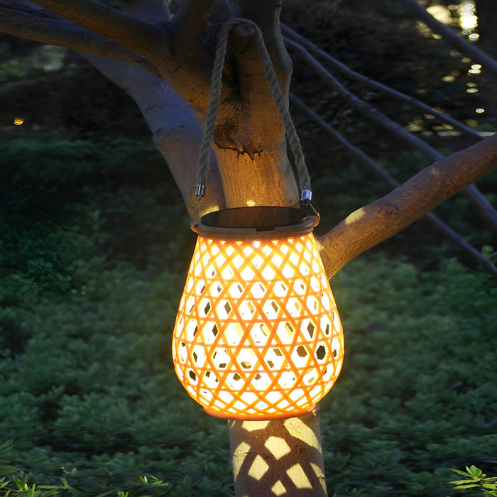 Portable Solar-Powered Bamboo-Style LED Lantern with USB Charging