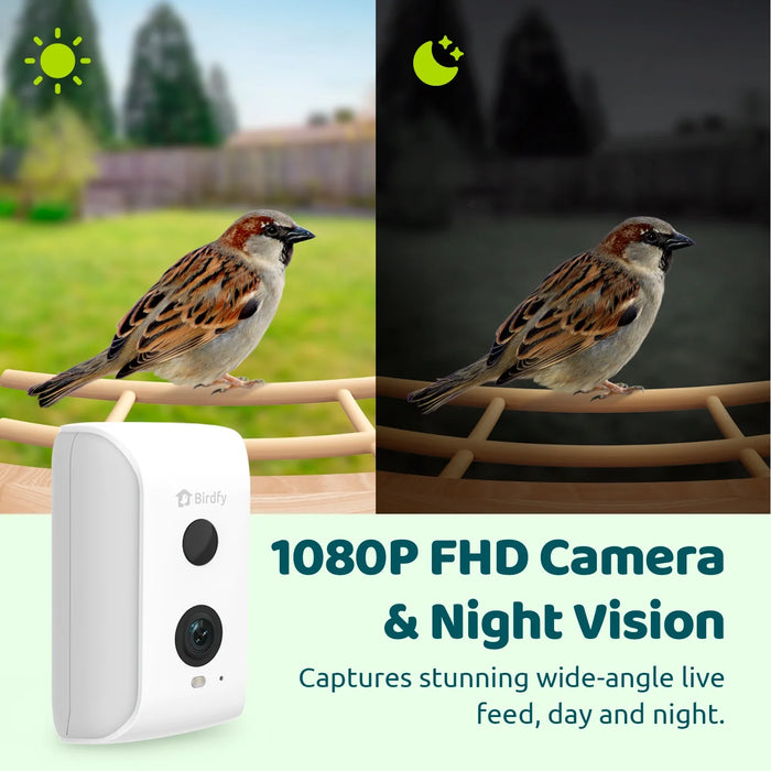 Smart Bird Feeder with Camera, Bird Watching Camera with Solar Panel, AI Identify 6000+ Species, Eco-Friendly Wooden, Ideal Gift, Ebony