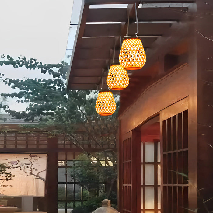 Portable Solar-Powered Bamboo-Style LED Lantern with USB Charging