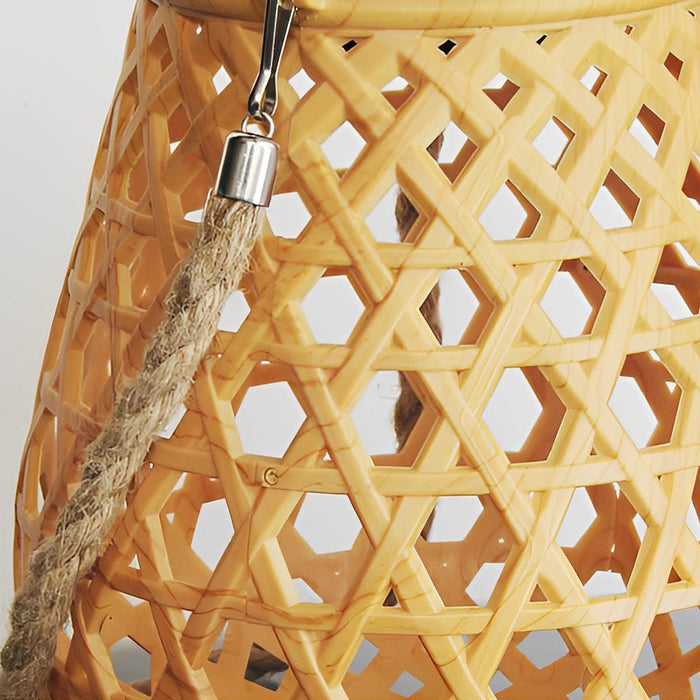 Portable Solar-Powered Bamboo-Style LED Lantern with USB Charging