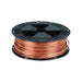 A spool of Southwire Bare Copper Grounding Wire, featuring 6 AWG with 315 feet of none-insulated copper, is coiled on a black plastic reel and viewed from an angle. The wire, perfect for electrical construction or residential grounding, is tightly wound around the reel and features a central hole for mounting. Its shiny metallic surface gleams in the light.