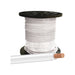A 500ft spool of Southwire 6 AWG WHT features a black base. A section reveals stranded copper conductors typical of THHN insulation from Solartek within its white sheath.