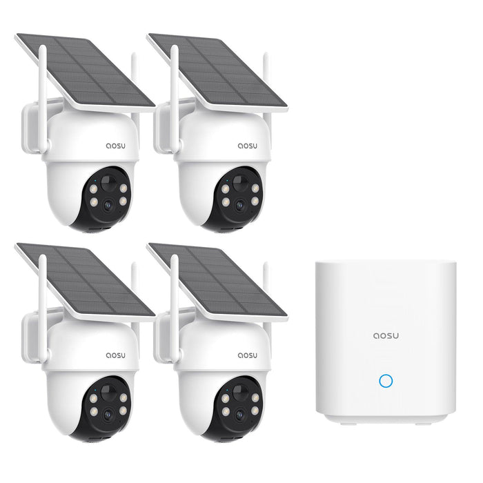 AOSU 2K 3MP Solar Battery Camera System - 4 or 2 Cams Kit | Wireless 360° PTZ Surveillance