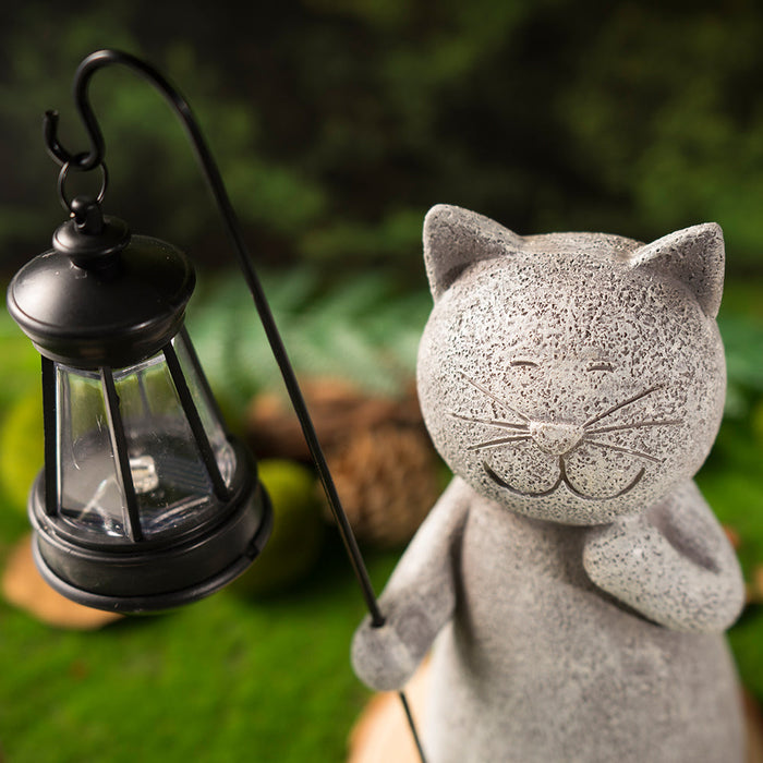 Handmade Solar Cat Garden Statue - Charming Outdoor Decor