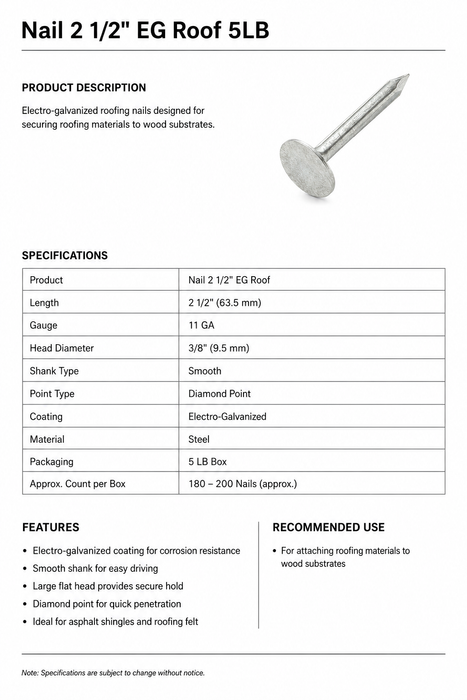 Nail 2 1/2" EG Roof 5LB