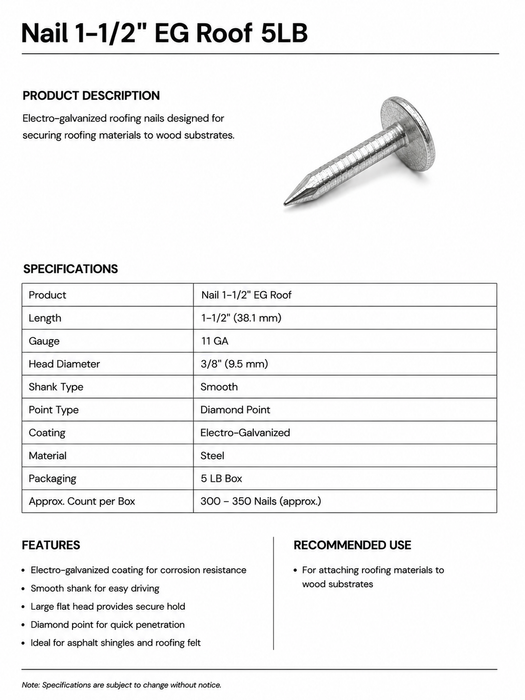 Nail 1-1/2" EG Roof 5LB