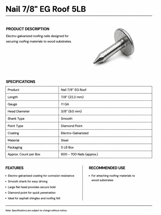 Nail 7/8" EG Roof 5LB