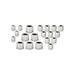 An assortment of white cable glands, reminiscent of parts for an EG4 PowerPro Conduit Box by BigBattery, is neatly arrayed on a white background. These cylindrical glands have threaded ends and textured surfaces for better grip.