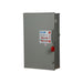 The Eaton DG224NRK 200AMP Disconnect Switch (Fusible) is a gray metal electrical switch box featuring a red handle on the right side and marked with "On" and "Off" positions. This NEMA 3R rated switch ensures durability in various environments.