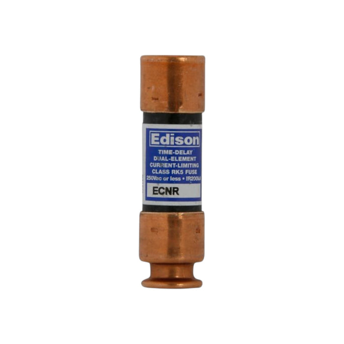 The Edison 20 AMP Fuse by Solartek is a cylindrical ECNR time-delay, dual-element current-limiting fuse with copper ends, providing reliable short-circuit protection and labeled for 250VAC or less, FRN-R.