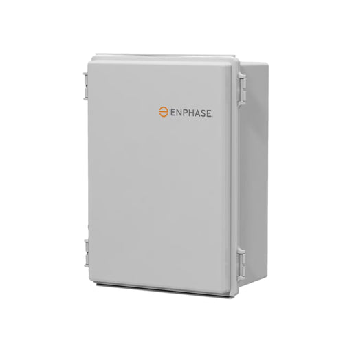 The Enphase Load Control Kit, by Enphase Energy, is a gray electrical box with the ENPHASE logo on its front, designed with a minimalistic, smooth, and durable surface. This kit seamlessly integrates with your setup and provides efficient load control modes for enhanced energy management.