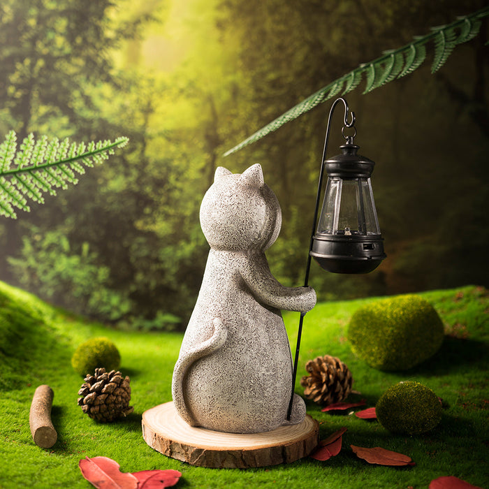 Handmade Solar Cat Garden Statue - Charming Outdoor Decor