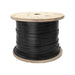 A Solartek Enphase RAW Q Cable 500FT, wound on a large wooden spool with plug-and-play connectors, is set against a plain white background.