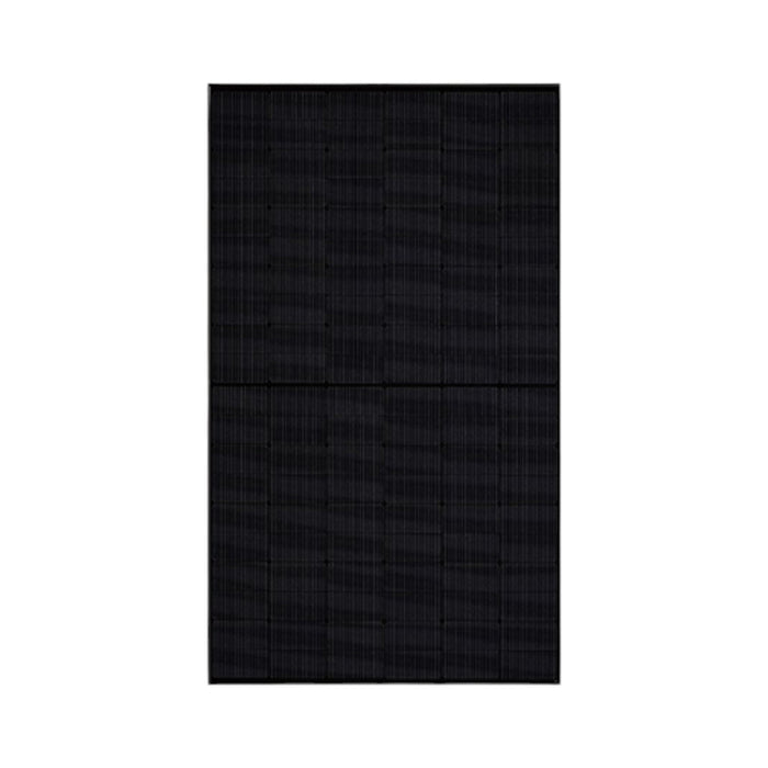 A top-down view of the Hyundai 405W Solar Panel by Hyundai Solar reveals its grid-like pattern, emphasizing its advanced PERC technology against a pristine white background. The panel is rectangular and black in color.