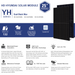 Explore the infographic for the Hyundai 410W Solar Panel BLK/BLK by Hyundai Solar, featuring bifacial modules with PERC technology. Key features include bifacial cells, high output, mechanical strength, Half-Cut technology, anti-LID/PID protection, UL/VDE tested reliability, an impressive 25-year warranty, and a sleek all-black module design.