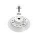 Image of Solartek Ironridge Flat Roof Attachments featuring a silver metal flange with multiple holes, and a bolt and nut above it. The durable cast aluminum base makes it perfect for low-sloped roofs, isolated on a white background.