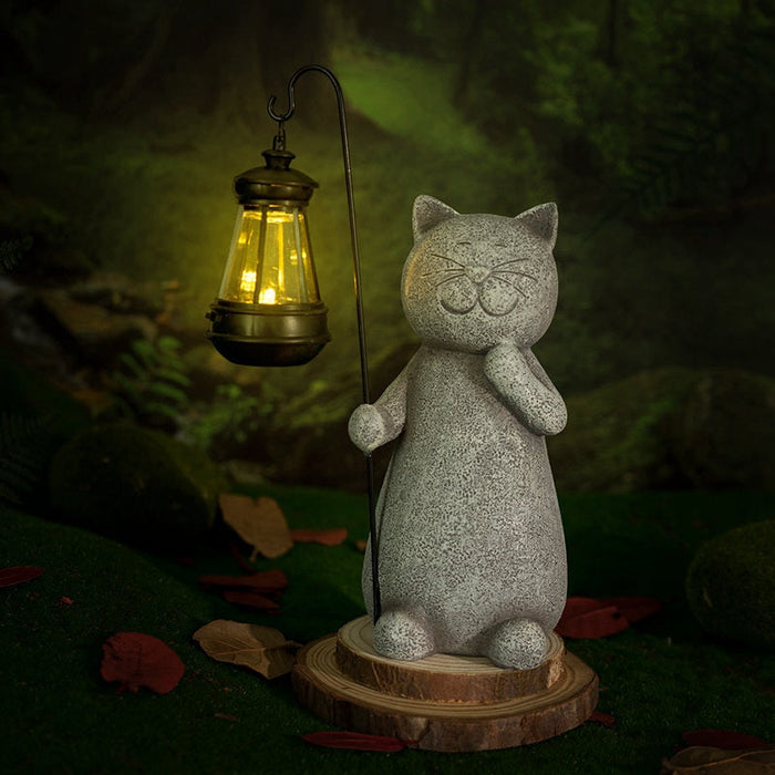 Handmade Solar Cat Garden Statue - Charming Outdoor Decor