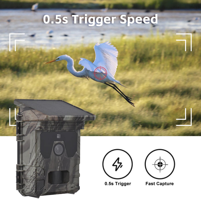 Solar-Powered 4K Trail Camera | 50MP Ultra HD | Night Vision & 0.3s Trigger Speed for Hunting & Wildlife Monitoring