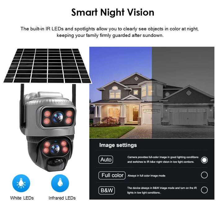 Solar Camera 4K Dual Lens Dash Cam with Night Vision, G-Sensor & 4G Connectivity | 8MP Ultra HD Solar Camera