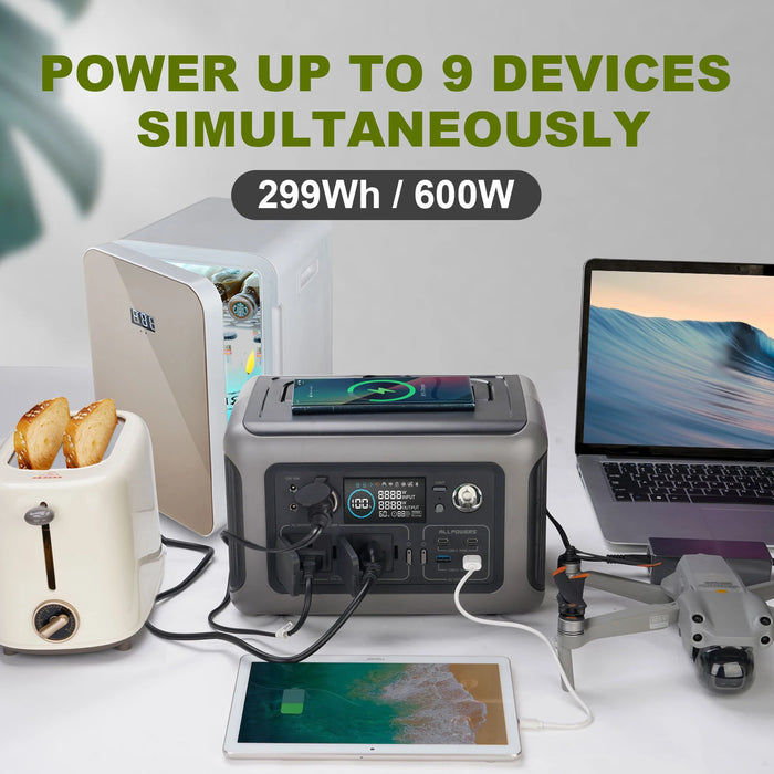 ALLPOWERS R600 Portable Power Station – 299Wh, 600W (1200W Surge) | Compact & Reliable Power for Home & Outdoors