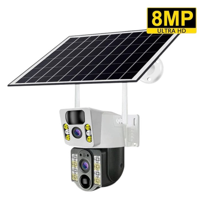 Solar Camera 8MP 4K Wireless Security Camera with 4G LTE, Dual Lens, Wi-Fi, PIR Motion Detection, Night Vision, and V380 Pro App Integration