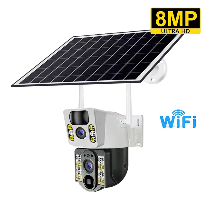 Solar Camera 8MP 4K Wireless Security Camera with 4G LTE, Dual Lens, Wi-Fi, PIR Motion Detection, Night Vision, and V380 Pro App Integration