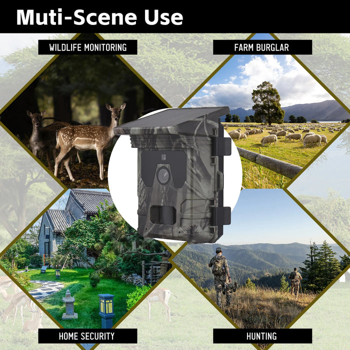 Solar-Powered 4K Trail Camera | 50MP Ultra HD | Night Vision & 0.3s Trigger Speed for Hunting & Wildlife Monitoring