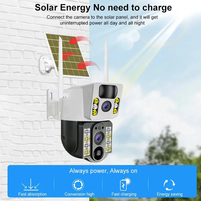 Solar Camera 8MP 4K Wireless Security Camera with 4G LTE, Dual Lens, Wi-Fi, PIR Motion Detection, Night Vision, and V380 Pro App Integration