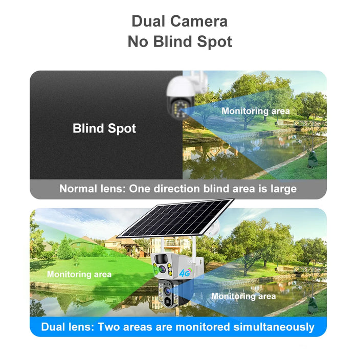 Solar Camera 8MP 4K Wireless Security Camera with 4G LTE, Dual Lens, Wi-Fi, PIR Motion Detection, Night Vision, and V380 Pro App Integration