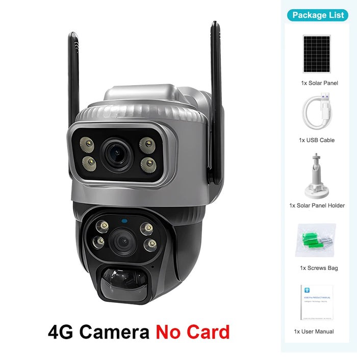 Solar Camera 4K Dual Lens Dash Cam with Night Vision, G-Sensor & 4G Connectivity | 8MP Ultra HD Solar Camera