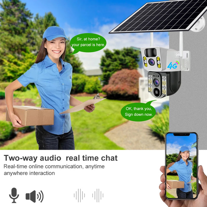 Solar Camera 8MP 4K Wireless Security Camera with 4G LTE, Dual Lens, Wi-Fi, PIR Motion Detection, Night Vision, and V380 Pro App Integration