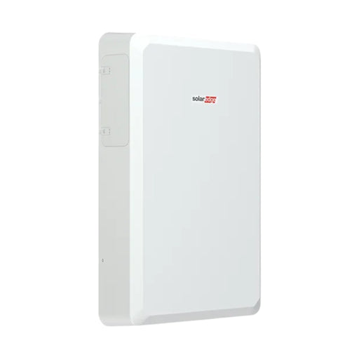 Picture of a white, rectangular wall-mounted solar energy inverter featuring a small logo that reads Solaredge in red and gray text. With its sleek, minimalist design and smooth edges, this device seamlessly integrates with the SolarEdge Energy Bank Battery 10kW BAT-10K1PS0B-02 for efficient backup power and energy storage solutions.