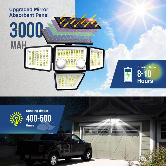 Solar Outdoor Lights - 3000LM 188 LED Motion Sensor Lights Solar Flood Security Lights for Backyard Yard Patio