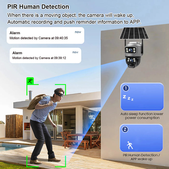 Solar Camera 4K Dual Lens Dash Cam with Night Vision, G-Sensor & 4G Connectivity | 8MP Ultra HD Solar Camera