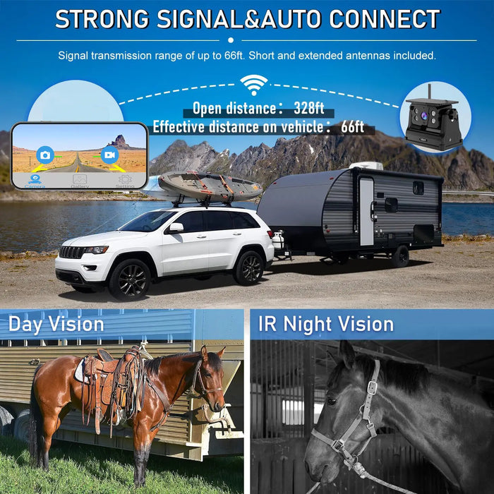 Wireless Backup Camera – Solar-Powered, Magnetic Mount, HD Night Vision, WiFi App for RVs, Trucks & Trailers